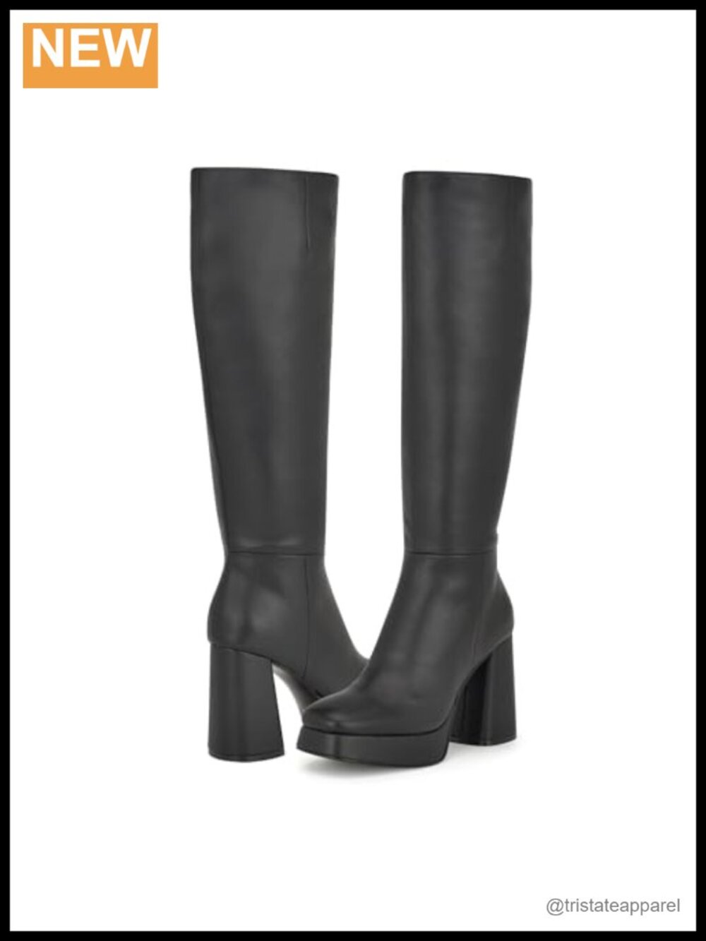 Nine West Vadda Knee High Block Heel Boots Faux Leather Square Toe Side Zip